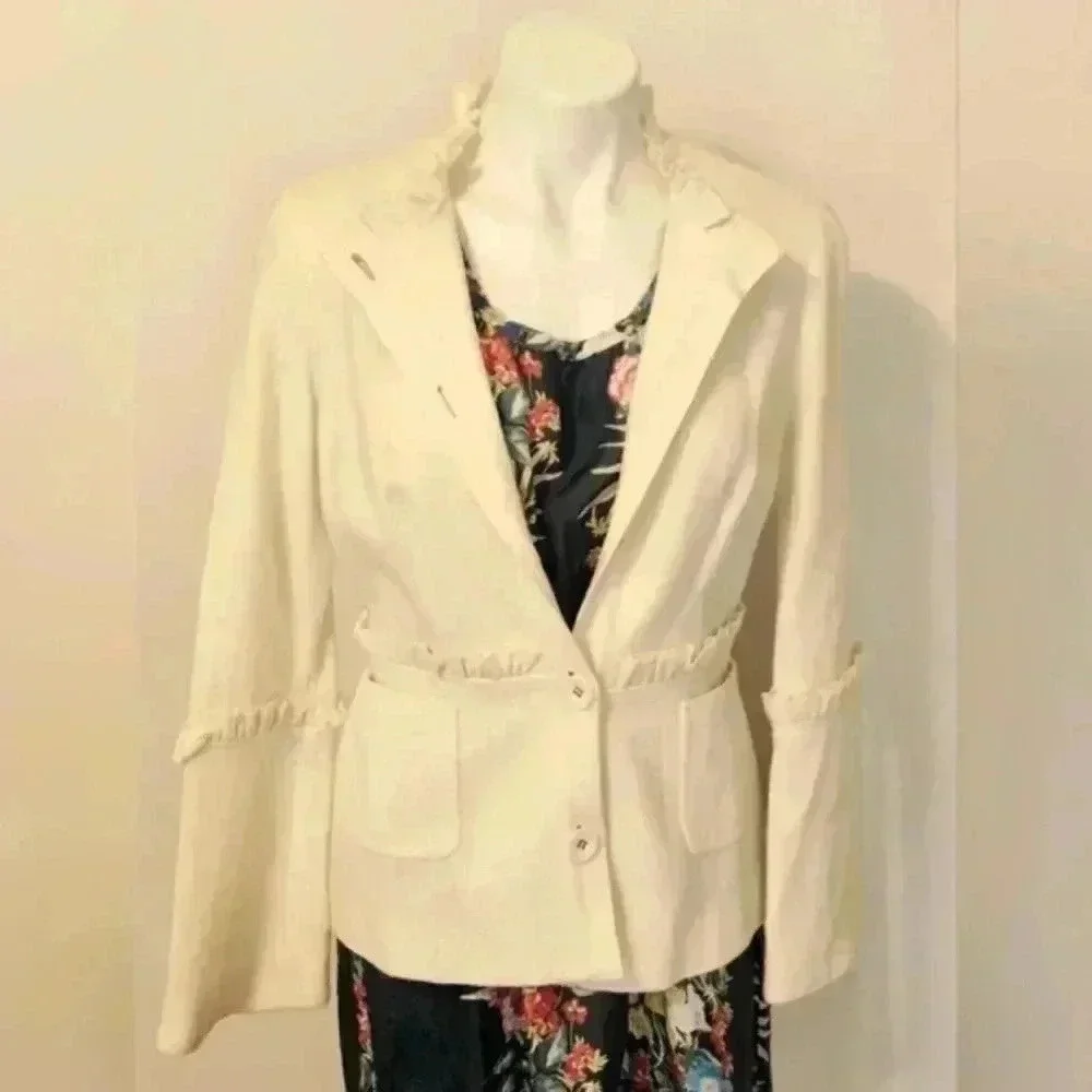 Tory Burch Lightweight Wool Blend Business Casual Cream Button Down Blazer(8)